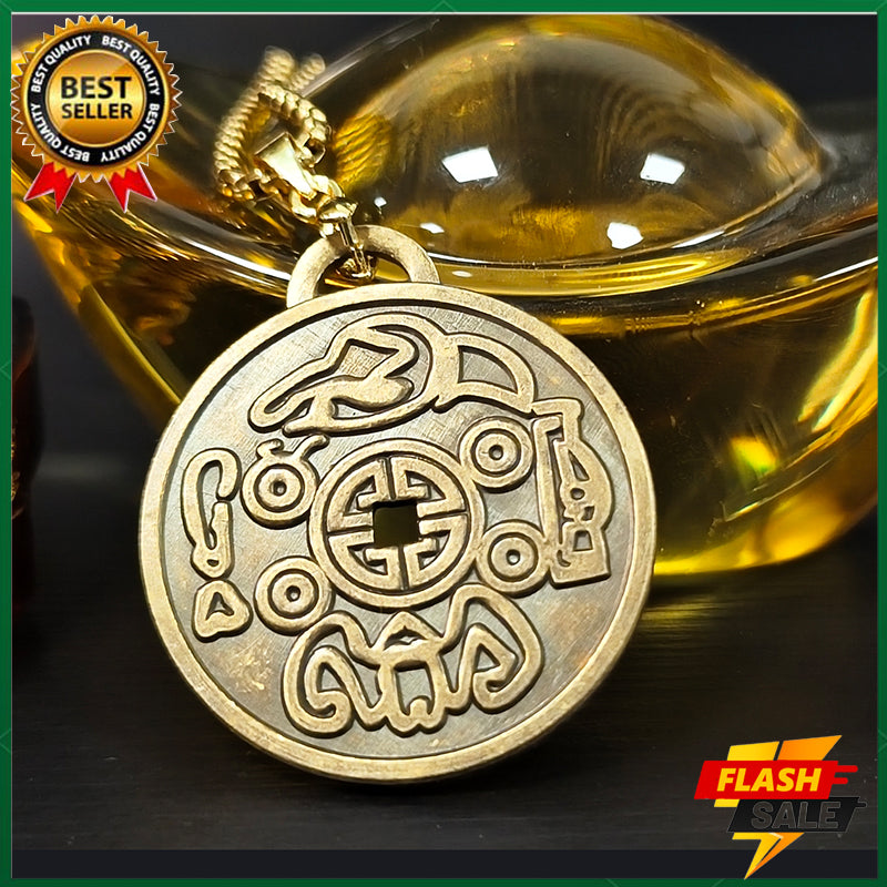 Completed the prayer ceremony. Amulet pendant made of copper. Bring wealth, ward off evil spirits, health, love, career [with 60CM gold pearl necklace]