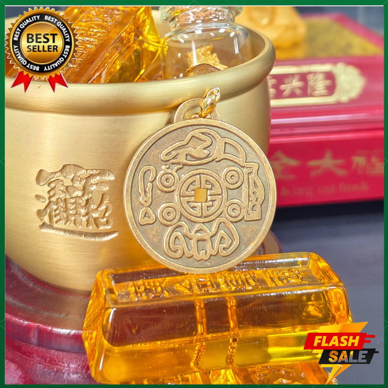 Completed the prayer ceremony. Amulet pendant made of copper. Bring wealth, ward off evil spirits, health, love, career [with 60CM gold pearl necklace]