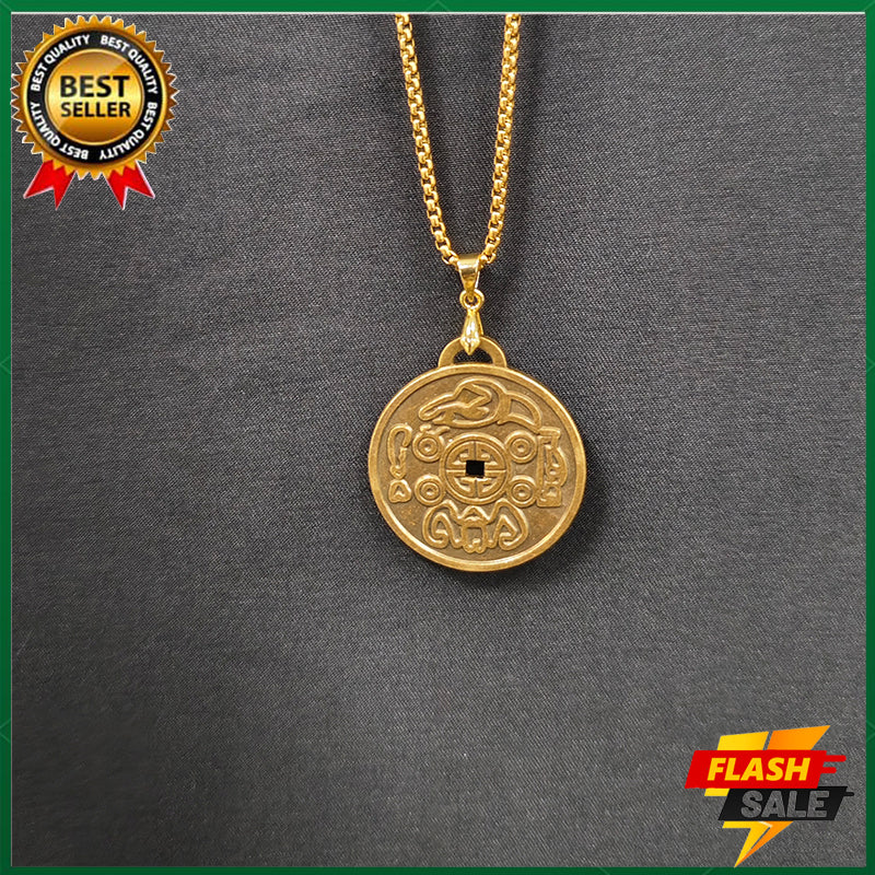 Completed the prayer ceremony. Amulet pendant made of copper. Bring wealth, ward off evil spirits, health, love, career [with 60CM gold pearl necklace]