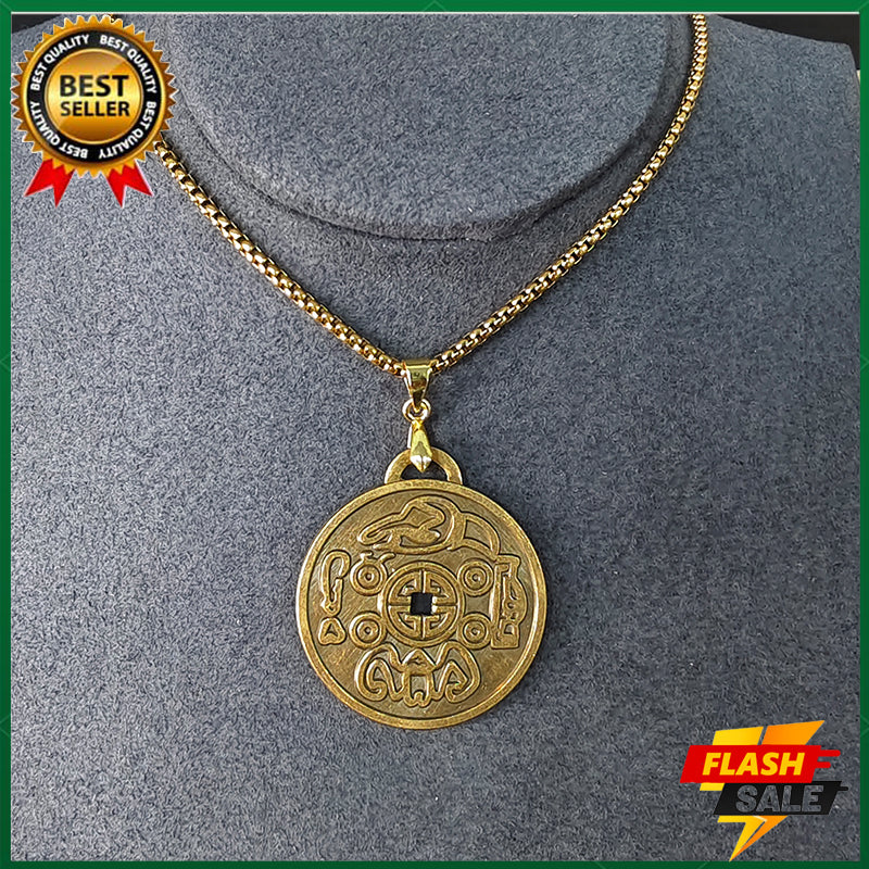 Completed the prayer ceremony. Amulet pendant made of copper. Bring wealth, ward off evil spirits, health, love, career [with 60CM gold pearl necklace]