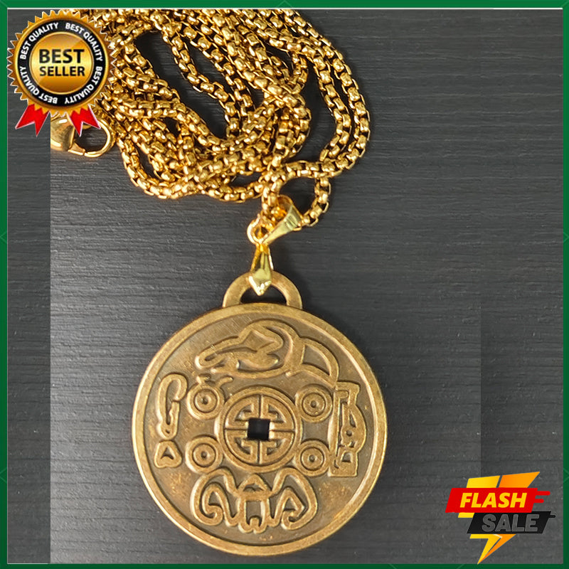 Completed the prayer ceremony. Amulet pendant made of copper. Bring wealth, ward off evil spirits, health, love, career [with 60CM gold pearl necklace]
