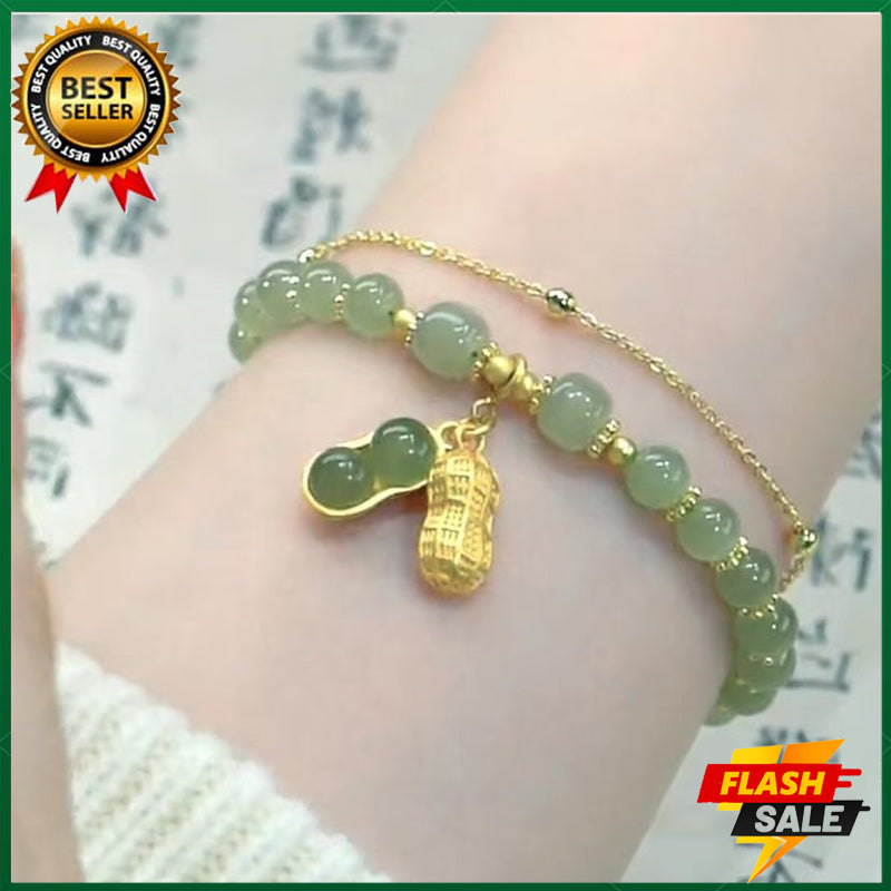 Women's Jade Rabbit Bracelet Peanut Pendant Bracelet 18K Gold Fashion Jewelry Natural Gemstone