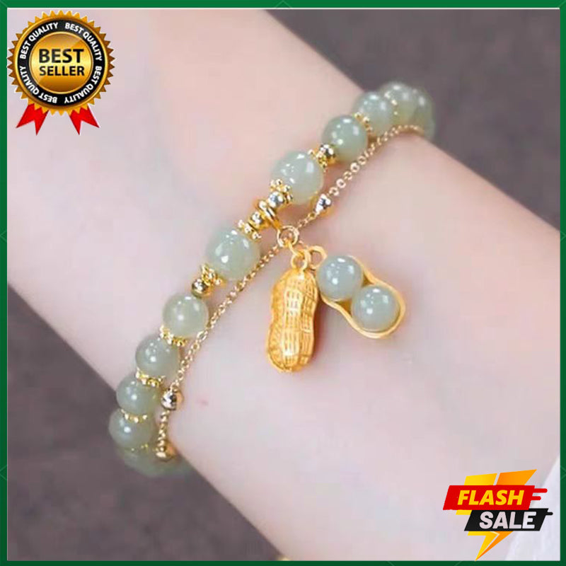 Women's Jade Rabbit Bracelet Peanut Pendant Bracelet 18K Gold Fashion Jewelry Natural Gemstone