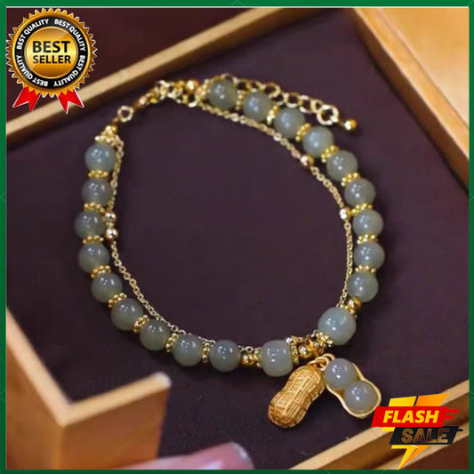 Women's Jade Rabbit Bracelet Peanut Pendant Bracelet 18K Gold Fashion Jewelry Natural Gemstone