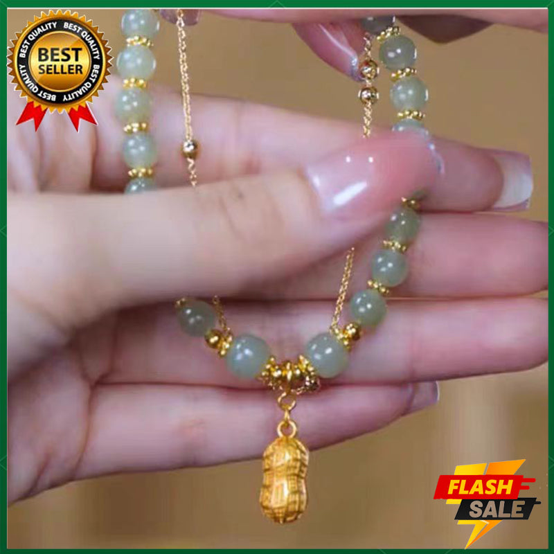 Women's Jade Rabbit Bracelet Peanut Pendant Bracelet 18K Gold Fashion Jewelry Natural Gemstone
