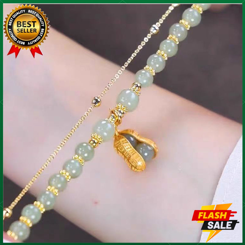 Women's Jade Rabbit Bracelet Peanut Pendant Bracelet 18K Gold Fashion Jewelry Natural Gemstone
