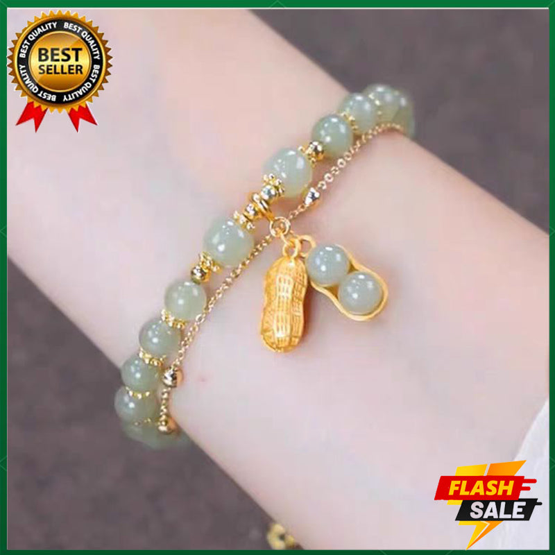 Women's Jade Rabbit Bracelet Peanut Pendant Bracelet 18K Gold Fashion Jewelry Natural Gemstone