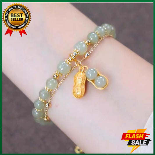 Women's Jade Rabbit Bracelet Peanut Pendant Bracelet 18K Gold Fashion Jewelry Natural Gemstone