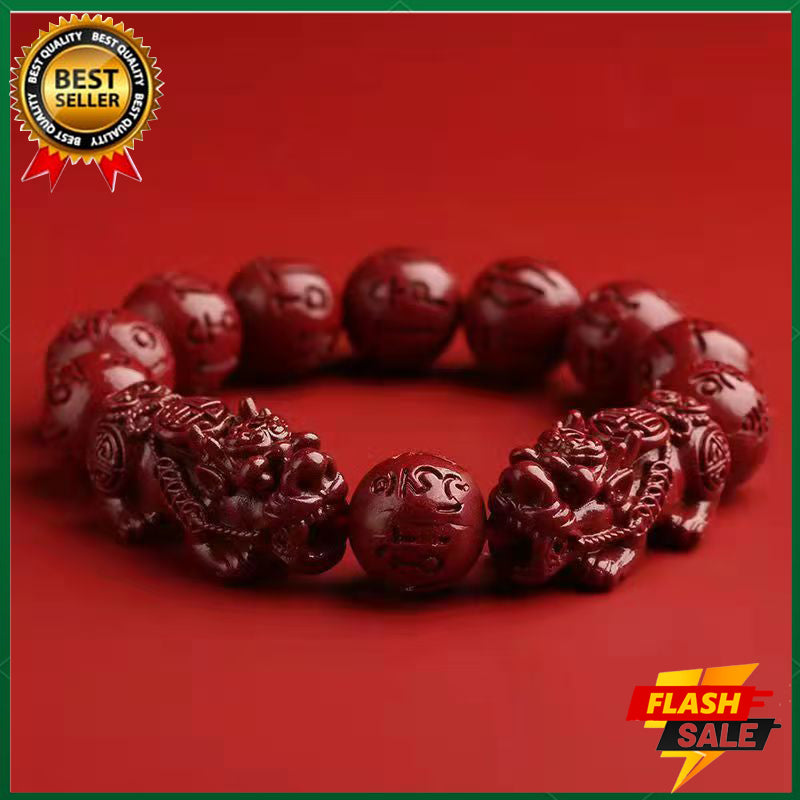 Content 99% cinnabar bracelet beads 12mm six-word mantra bracelet completed prayer ceremony Pixiu bracelet men's bracelet fashion jewelry
