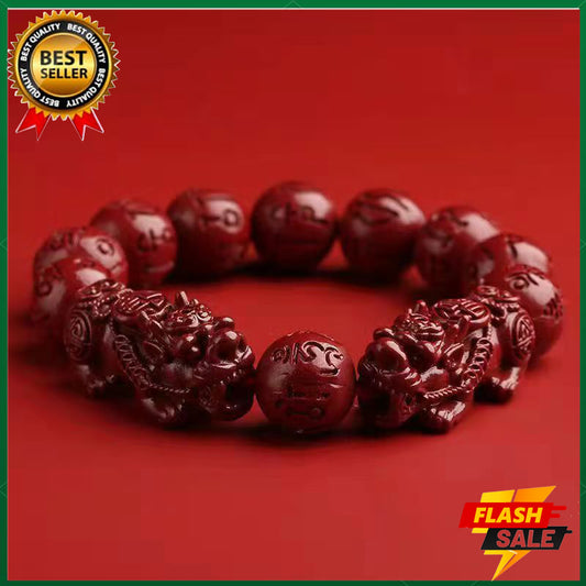 Content 99% cinnabar bracelet beads 12mm six-word mantra bracelet completed prayer ceremony Pixiu bracelet men's bracelet fashion jewelry