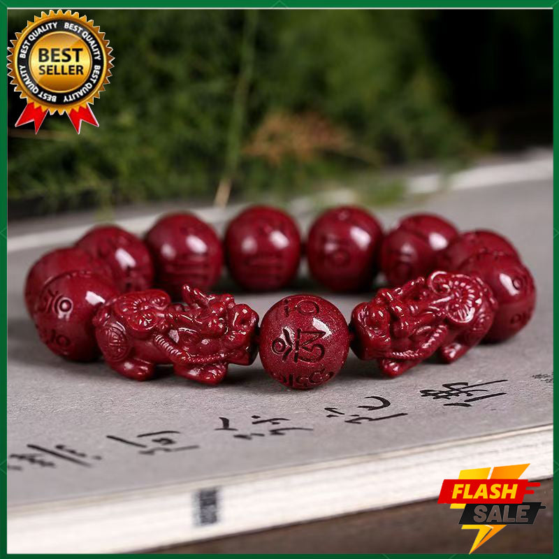 Content 99% cinnabar bracelet beads 12mm six-word mantra bracelet completed prayer ceremony Pixiu bracelet men's bracelet fashion jewelry