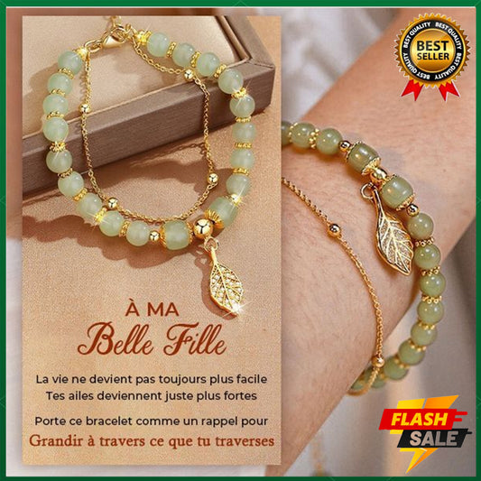 18K Gold Branches and Jade Leaves Bracelet Women's Lucky Bracelet Natural Gemstone Bracelet Adjustable 18-25CM