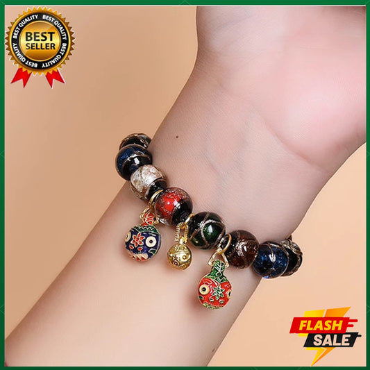Gold swallowing beast bracelet glass beaded bracelet (beads 12mm) fortune-bringing bracelet wealth evil-repelling amulet bracelet 18k gold pendant