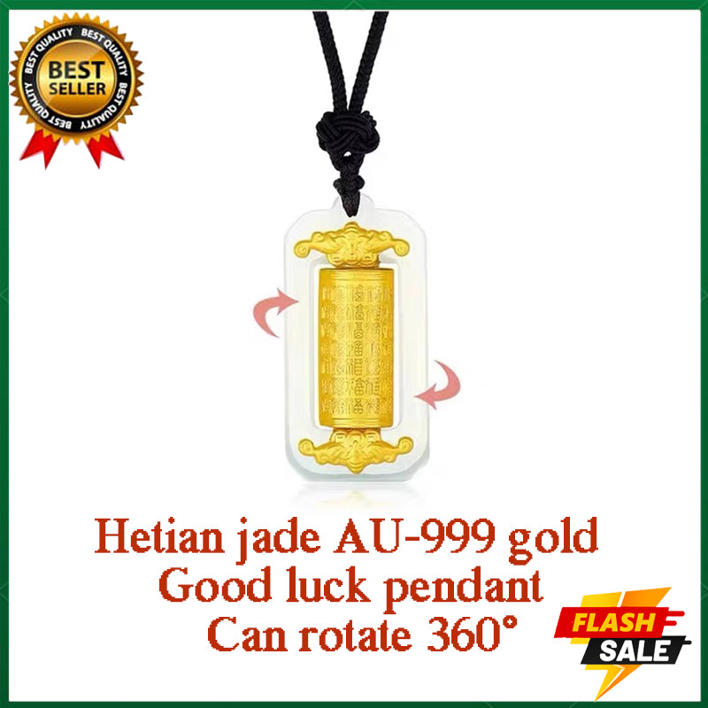 Natural white jade pendant Six-word mantra Amulet pendant 18K gold Complete the prayer ceremony alone
