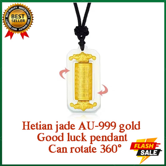 Natural white jade pendant Six-word mantra Amulet pendant 18K gold Complete the prayer ceremony alone