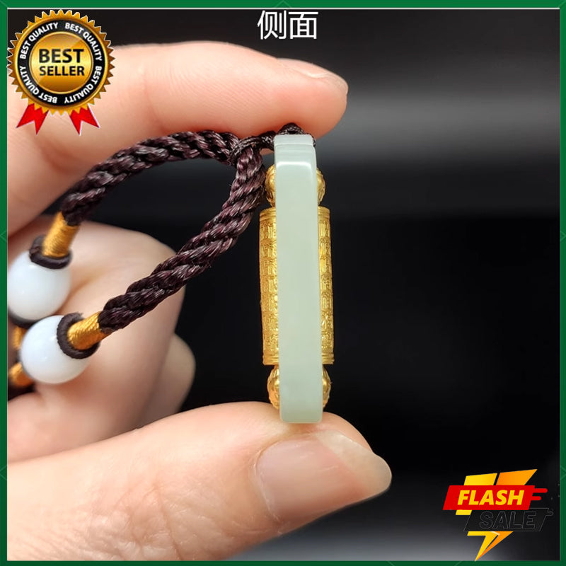 Natural white jade pendant Six-word mantra Amulet pendant 18K gold Complete the prayer ceremony alone