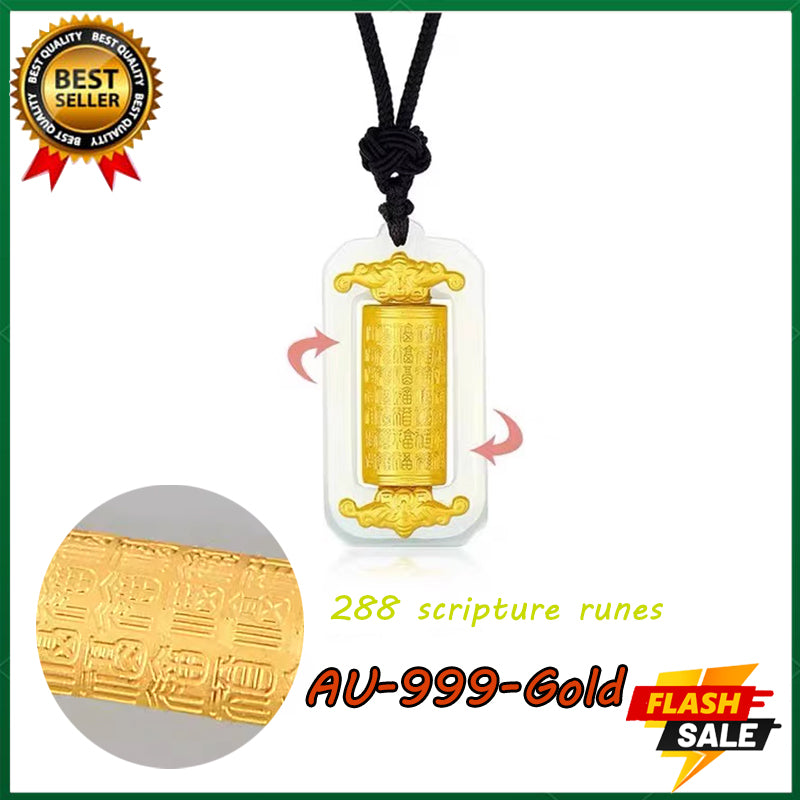 Natural white jade pendant Six-word mantra Amulet pendant 18K gold Complete the prayer ceremony alone