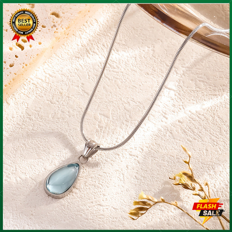 2025 French clear green water drop blue ocean necklace clavicle chain fashionable personality titanium steel plated with 18k gold Snake bone necklace