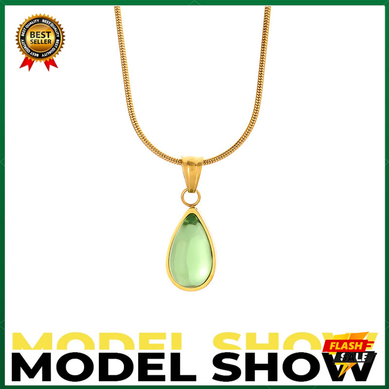 2025 French clear green water drop blue ocean necklace clavicle chain fashionable personality titanium steel plated with 18k gold Snake bone necklace