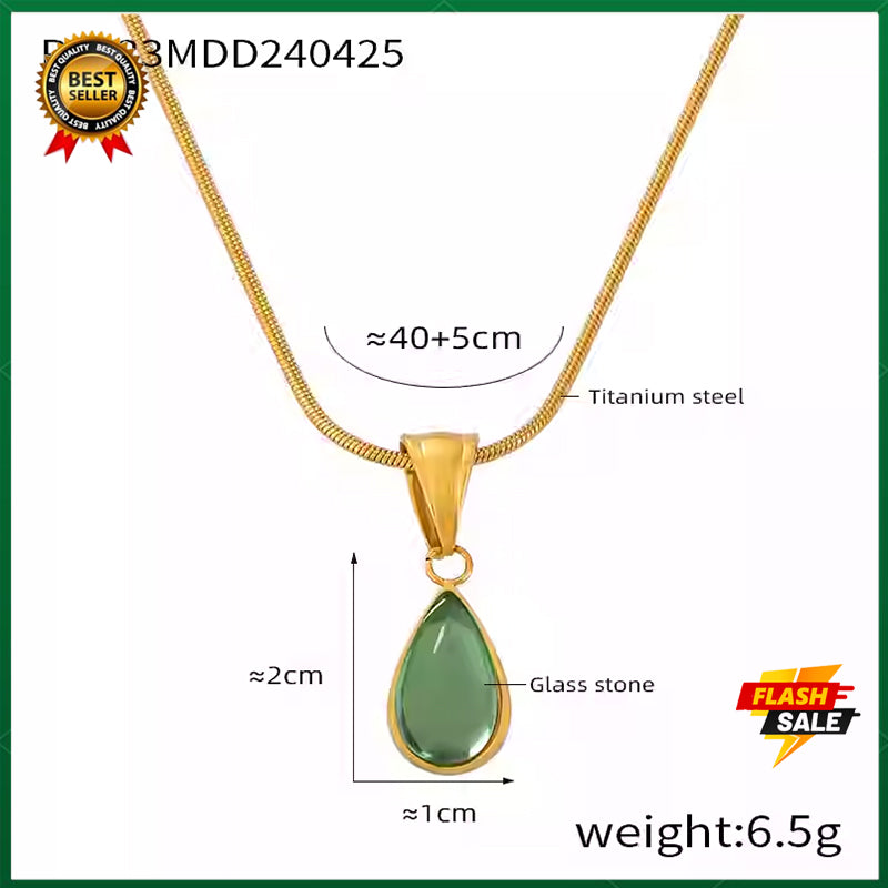 2025 French clear green water drop blue ocean necklace clavicle chain fashionable personality titanium steel plated with 18k gold Snake bone necklace