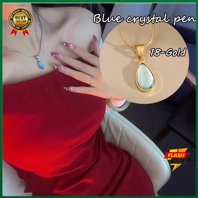 2025 French clear green water drop blue ocean necklace clavicle chain fashionable personality titanium steel plated with 18k gold Snake bone necklace