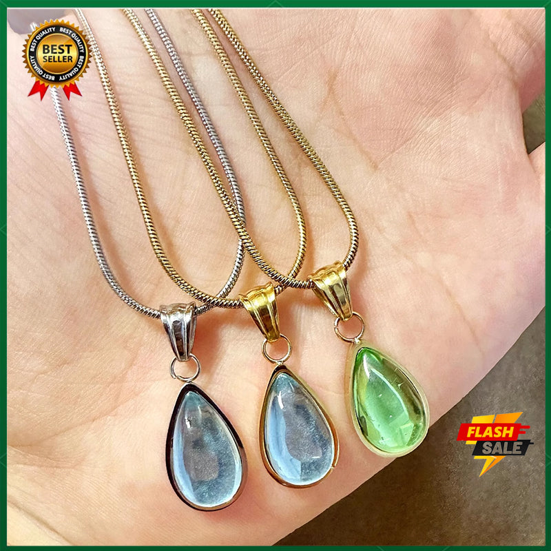 2025 French clear green water drop blue ocean necklace clavicle chain fashionable personality titanium steel plated with 18k gold Snake bone necklace