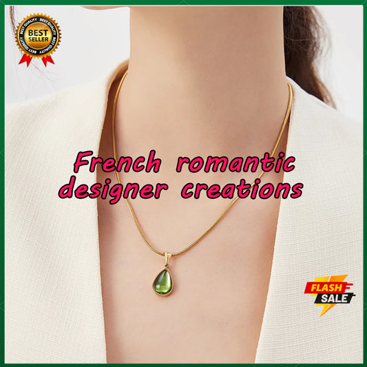 2025 French clear green water drop blue ocean necklace clavicle chain fashionable personality titanium steel plated with 18k gold Snake bone necklace