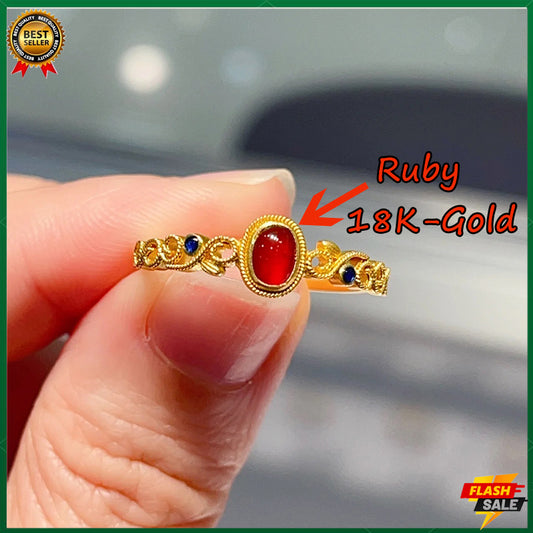 18k gold ruby ring women's lucky ring fashion jewelry hollow design inlaid gemstone ring
