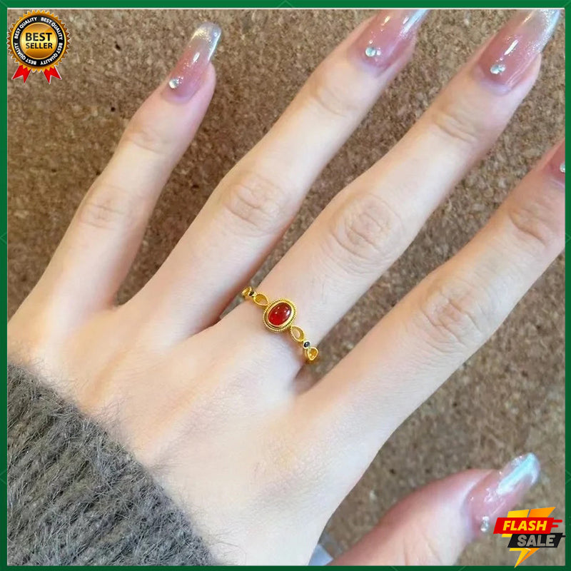 18k gold ruby ring women's lucky ring fashion jewelry hollow design inlaid gemstone ring