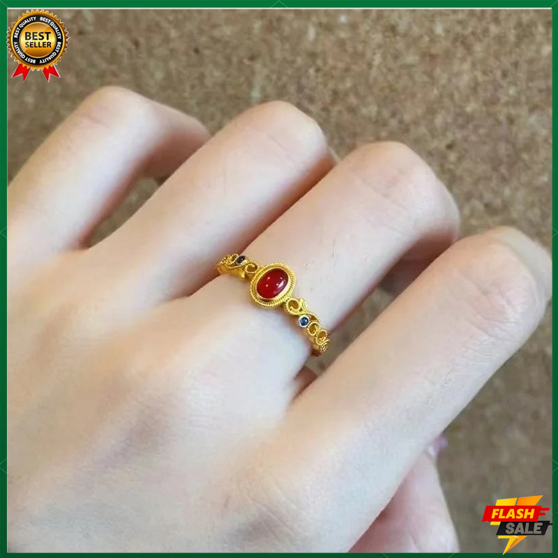 18k gold ruby ring women's lucky ring fashion jewelry hollow design inlaid gemstone ring