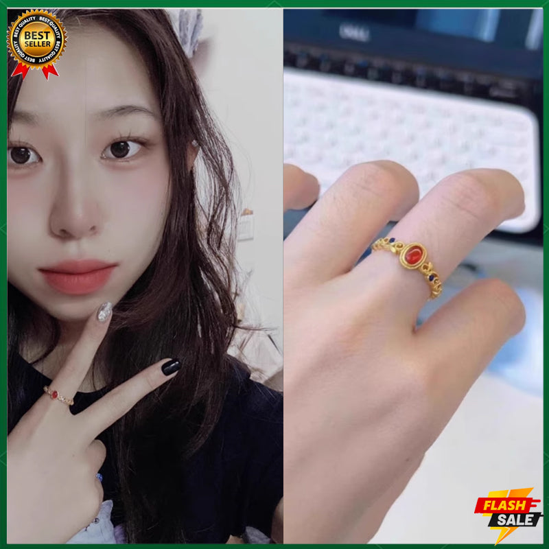 18k gold ruby ring women's lucky ring fashion jewelry hollow design inlaid gemstone ring
