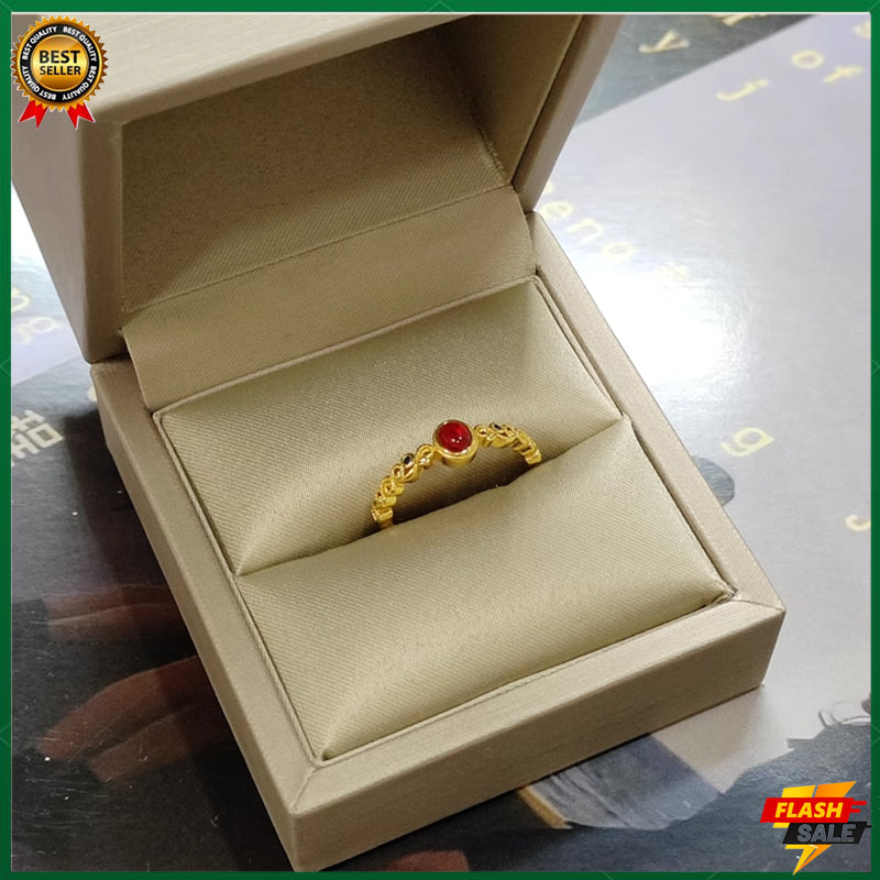 18k gold ruby ring women's lucky ring fashion jewelry hollow design inlaid gemstone ring