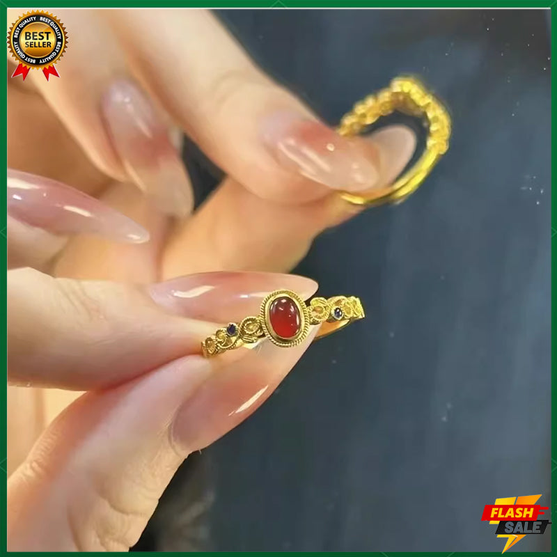 18k gold ruby ring women's lucky ring fashion jewelry hollow design inlaid gemstone ring