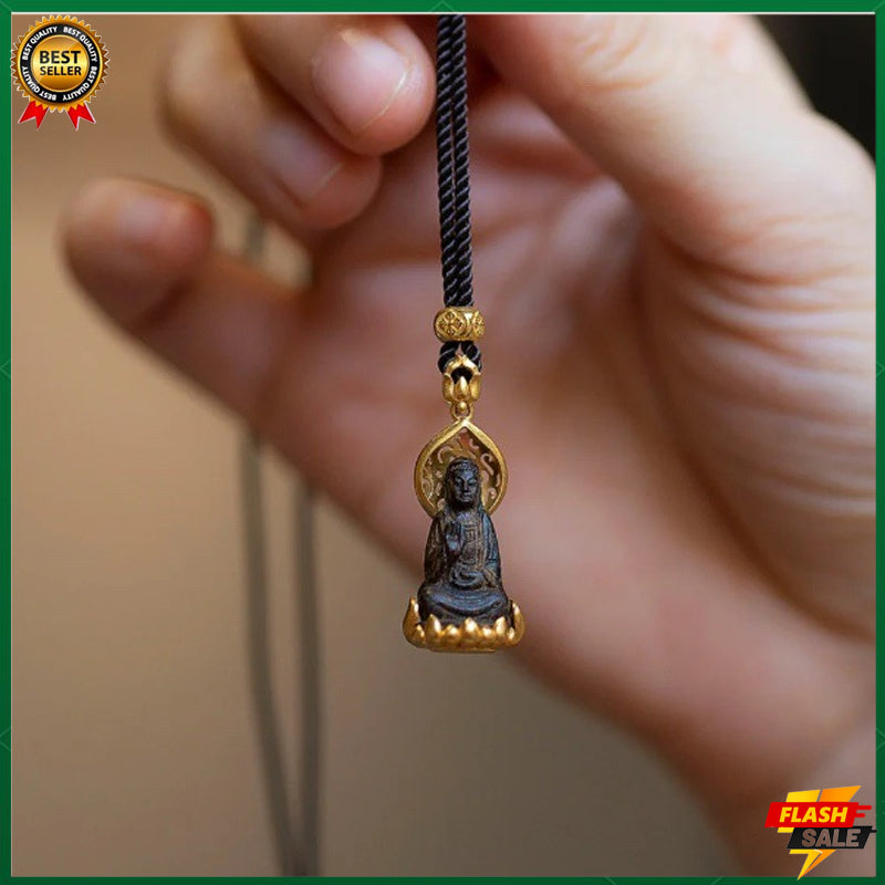 Mini 18K gold material, portable Guanyin ancient retro new Chinese style simple meaning of peace and safety retro necklace amulet pendant to attract wealth and send children Guanyin wealth