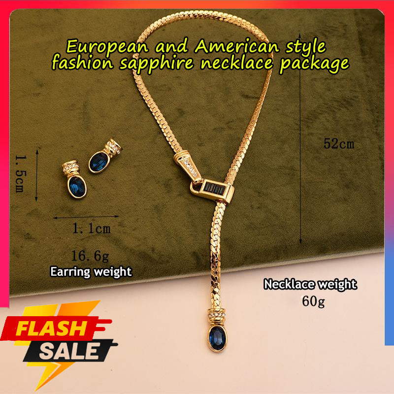 Medieval Vintage simple snake bone Y-shaped glass necklace vintage copper plated clavicle chain t sapphire necklace ladies necklace