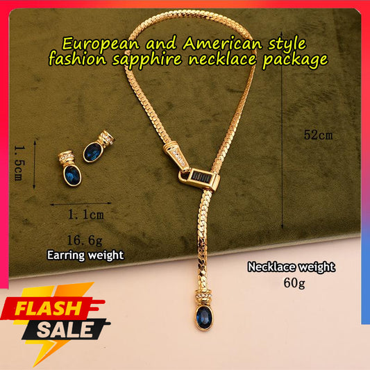 Medieval Vintage simple snake bone Y-shaped glass necklace vintage copper plated clavicle chain t sapphire necklace ladies necklace